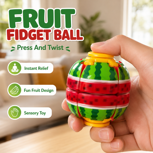 Fruit Fidget Ball Press And Spin Puzzle Toy Stress Relief Rotating Sensory Watermelon Orange Kiwi Shaped Ball Random Color Party Favor Gift For Kids And Adults Fun Desk Toy