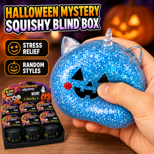 Halloween Mystery Squishy Blind Box Glitter Fidget Toy Cute Pumpkin Face Squeeze Ball Sensory Toy For Kids Boys Girls Trick Or Treat Party Favors Stress Relief Desk Accessory Random Styles