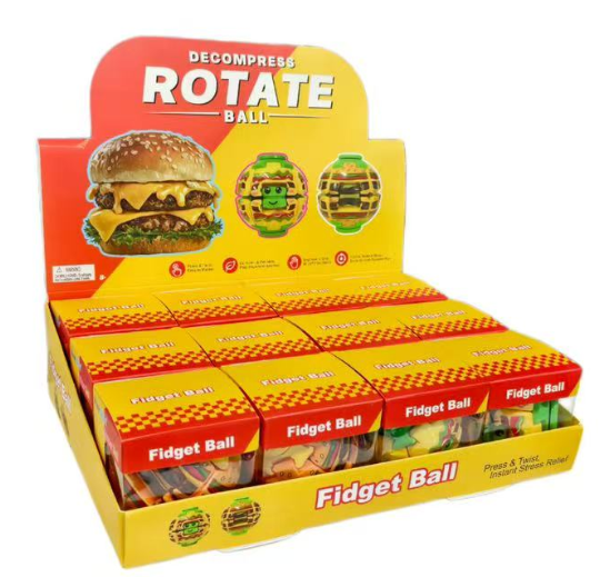 Hamburger Fidget Ball Press And Spin Puzzle Toy Stress Relief Rotating Sensory Food Shaped Ball Random Color Party Favor Gift For Kids And Adults Fun Desk Toy