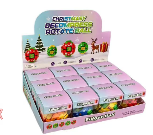 Christmas Fidget Ball Press And Spin Puzzle Toy Stress Relief Rotating Sensory Ball Holiday Stocking Stuffer Gift For Kids Adults