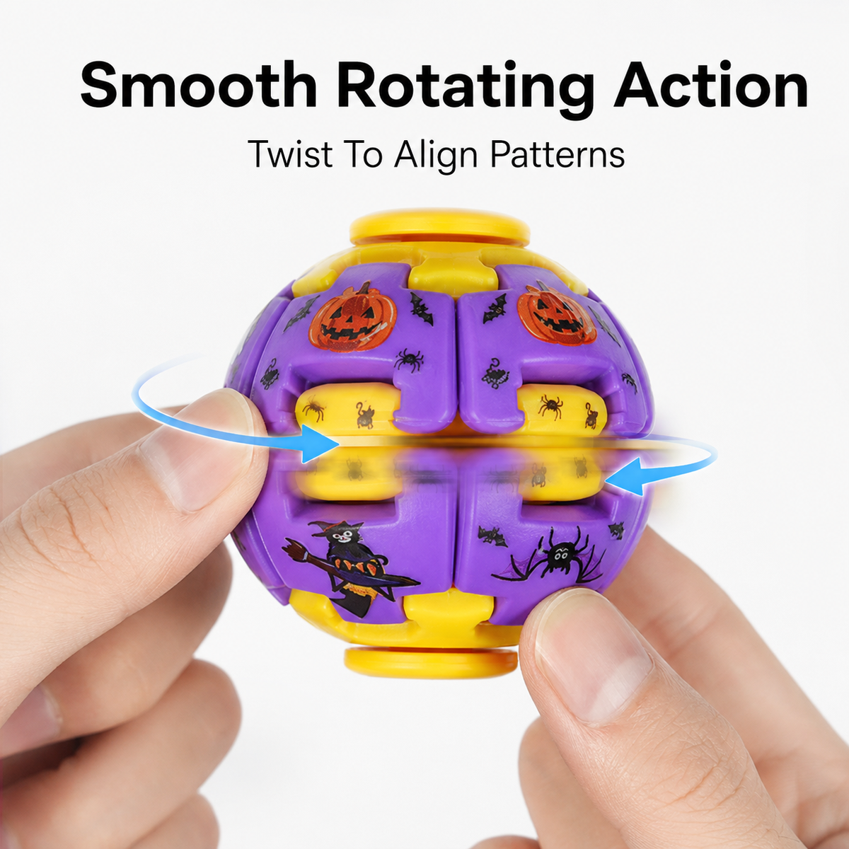 Halloween Fidget Ball Press And Spin Puzzle Toy Stress Relief Gyroball Purple Yellow Spooky Sensory Toy Ghost Pumpkin Bat Print Trick Or Treat Goodie Bag Filler Party Favor Gift For Kids And Adults