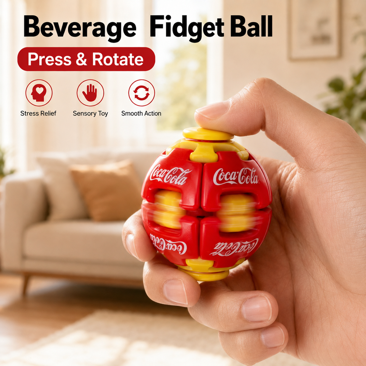 Soda Fidget Ball Press And Spin Puzzle Toy Stress Relief Rotating Sensory Beverage Shaped Ball Random Color Party Favor Gift For Kids And Adults Fun Desk Toy