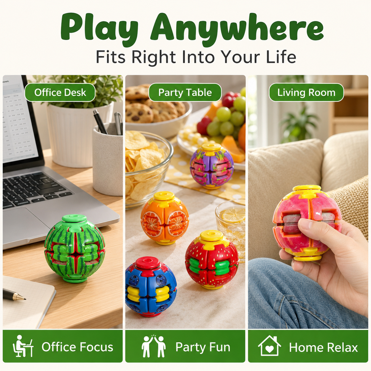 Fruit Fidget Ball Press And Spin Puzzle Toy Stress Relief Rotating Sensory Watermelon Strawberry Shaped Ball Random Color Party Favor Gift For Kids And Adults Fun Desk Toy