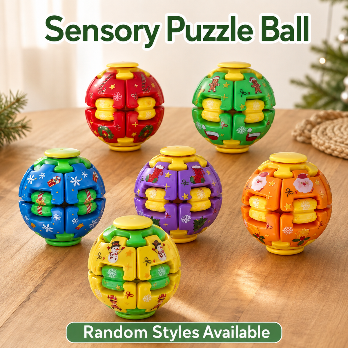 Christmas Fidget Ball Press And Spin Puzzle Toy Stress Relief Rotating Sensory Ball Holiday Stocking Stuffer Gift For Kids Adults