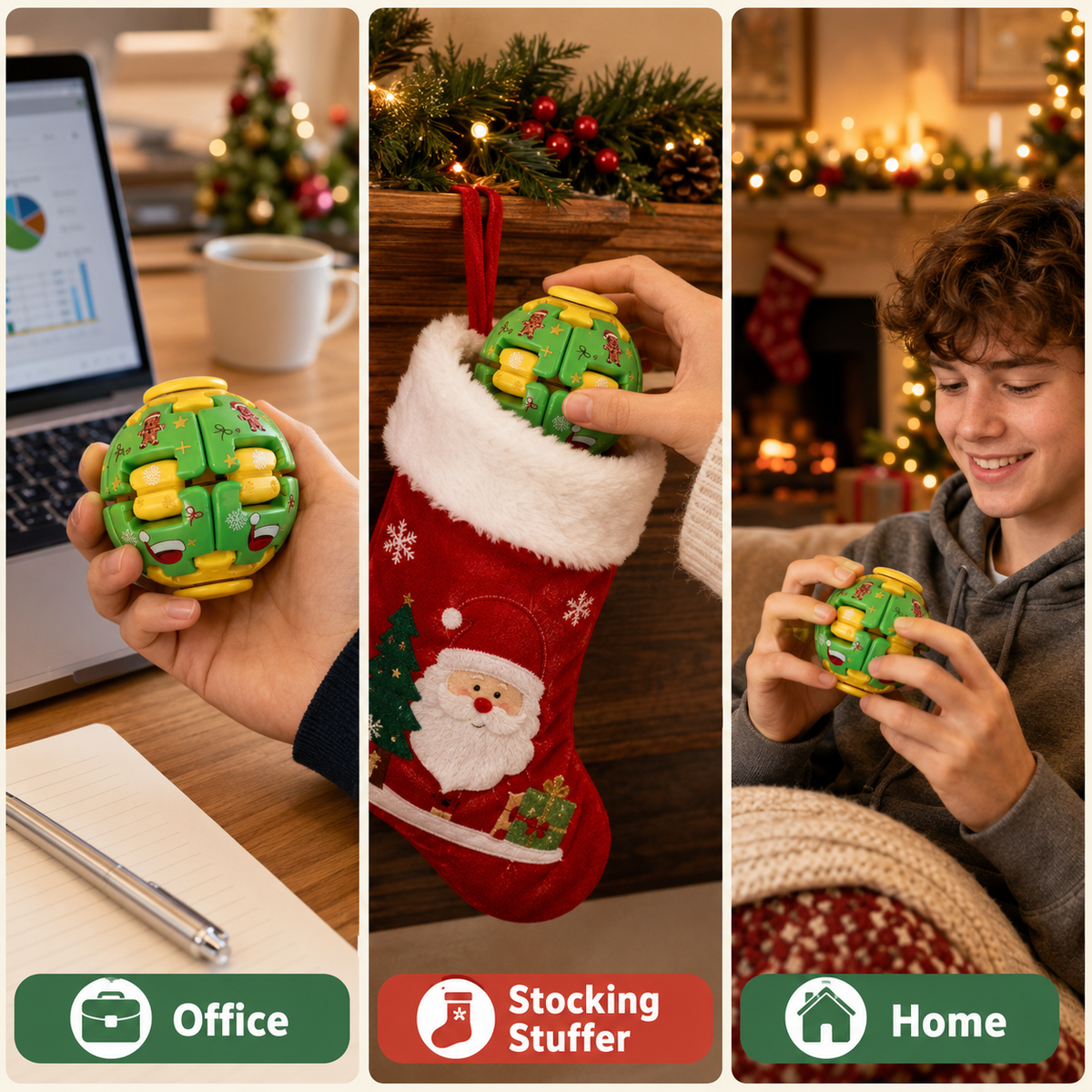 Christmas Fidget Ball Press And Spin Puzzle Toy Stress Relief Rotating Sensory Ball Holiday Stocking Stuffer Gift For Kids Adults