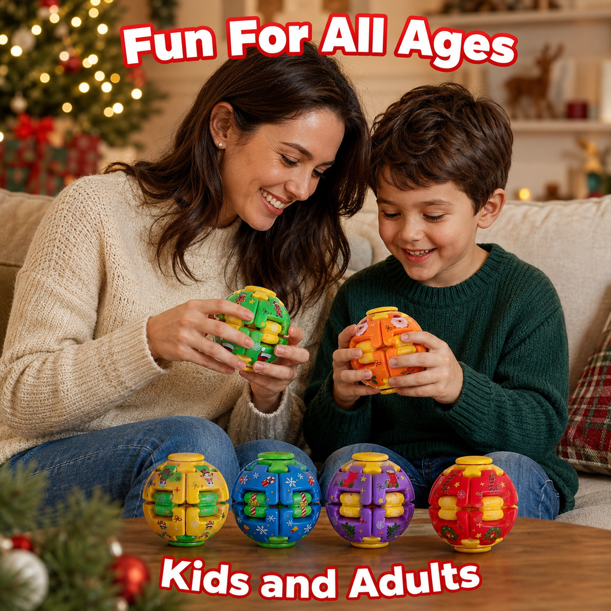 Christmas Fidget Ball Press And Spin Puzzle Toy Stress Relief Rotating Sensory Ball Holiday Stocking Stuffer Gift For Kids Adults