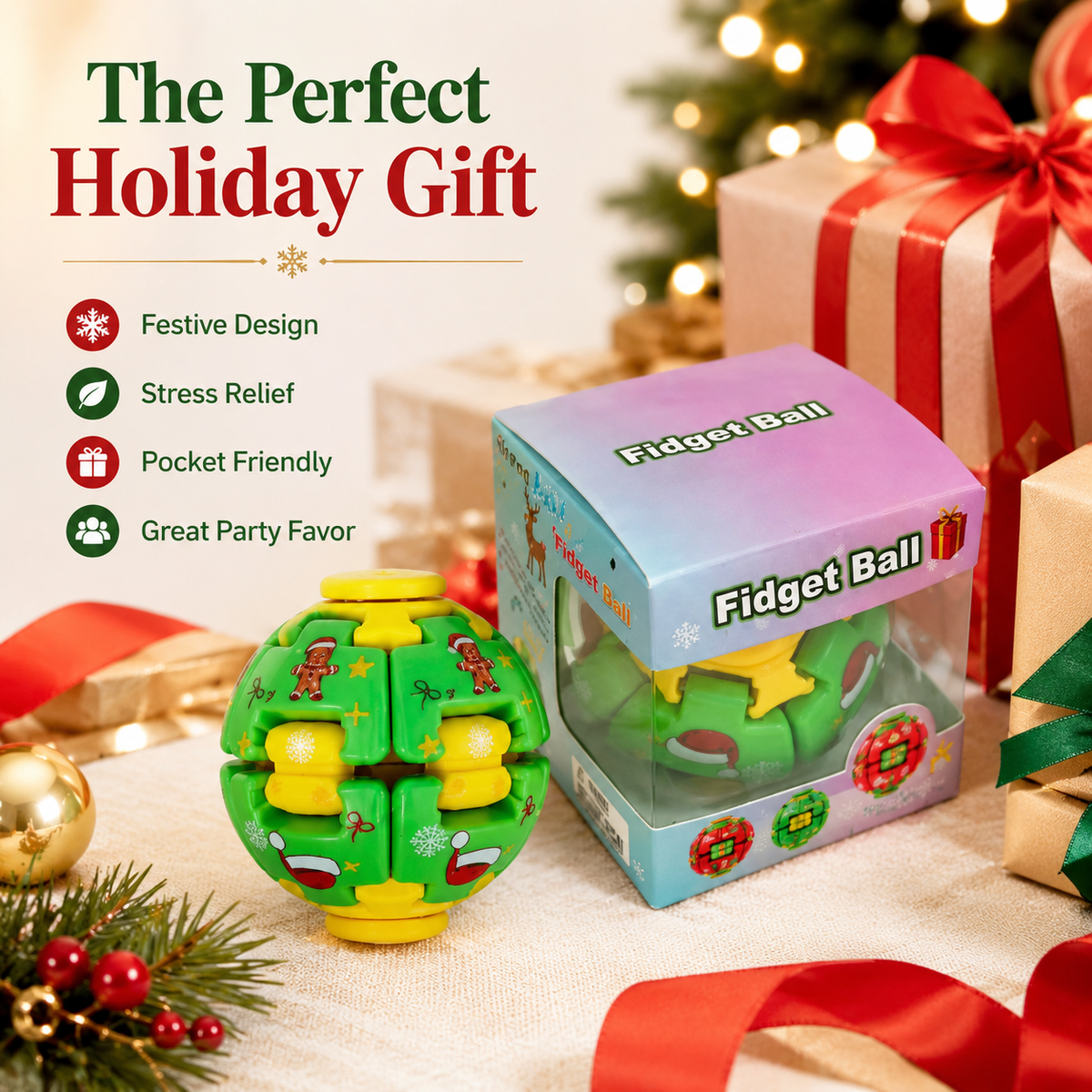 Christmas Fidget Ball Press And Spin Puzzle Toy Stress Relief Rotating Sensory Ball Holiday Stocking Stuffer Gift For Kids Adults