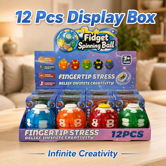 Fidget Spinning Ball Translucent Colorful Fingertip Stress Relief Sensory Toy Creative Structure Smooth Rotation Desk Toy 12 Pcs Display Box For Kids Ages 3 And Up Adults Party Favors Bulk Gift