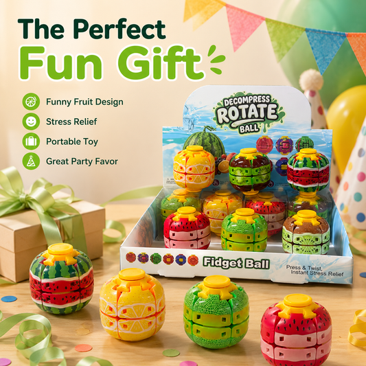 Fruit Fidget Ball Press And Spin Puzzle Toy Stress Relief Rotating Sensory Watermelon Orange Kiwi Shaped Ball Random Color Party Favor Gift For Kids And Adults Fun Desk Toy
