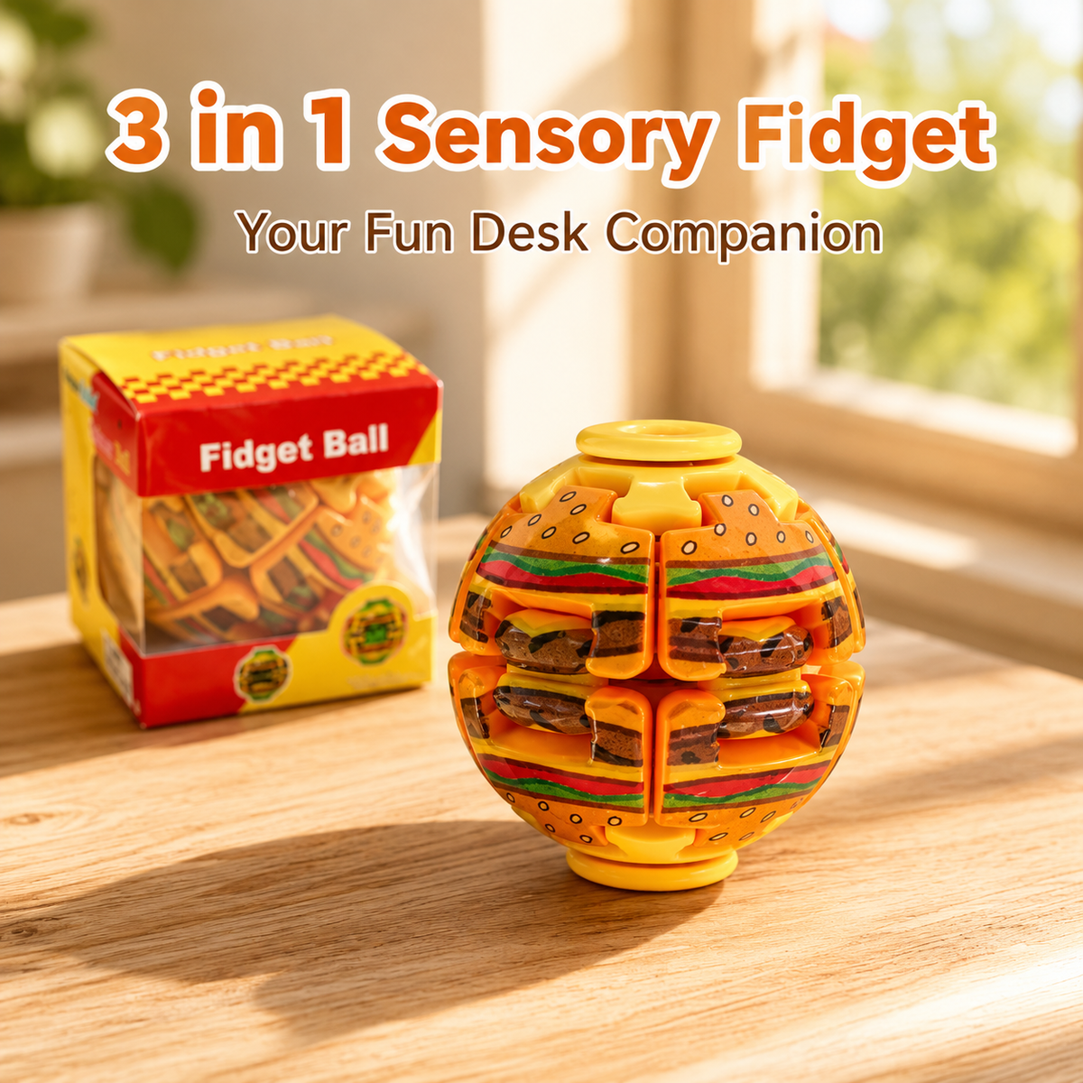 Hamburger Fidget Ball Press And Spin Puzzle Toy Stress Relief Rotating Sensory Food Shaped Ball Random Color Party Favor Gift For Kids And Adults Fun Desk Toy