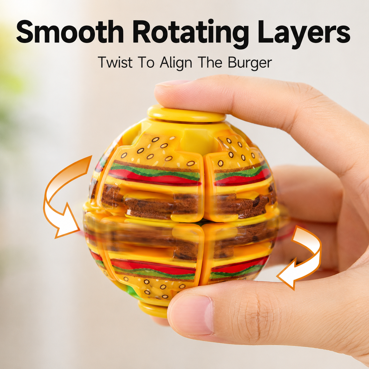 Hamburger Fidget Ball Press And Spin Puzzle Toy Stress Relief Rotating Sensory Food Shaped Ball Random Color Party Favor Gift For Kids And Adults Fun Desk Toy