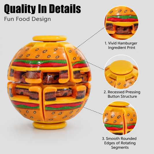 Hamburger Fidget Ball Press And Spin Puzzle Toy Stress Relief Rotating Sensory Food Shaped Ball Random Color Party Favor Gift For Kids And Adults Fun Desk Toy