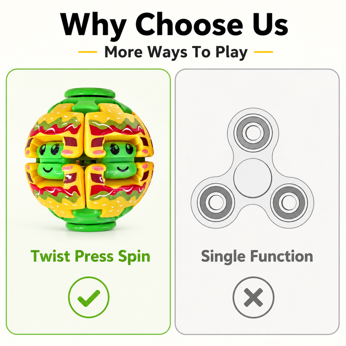 Hamburger Fidget Ball Press And Spin Puzzle Toy Stress Relief Rotating Sensory Food Shaped Ball Random Color Party Favor Gift For Kids And Adults Fun Desk Toy