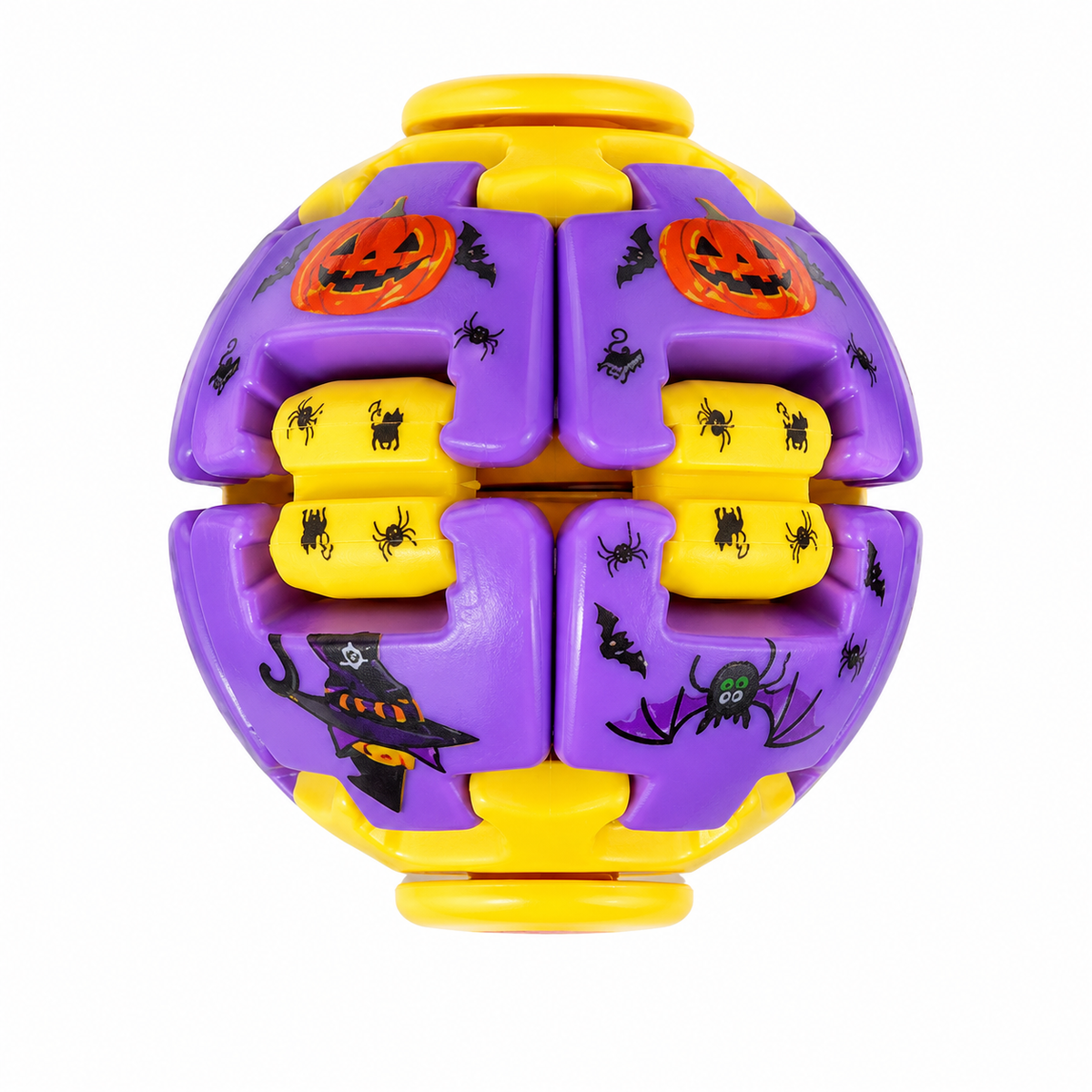 Halloween Fidget Ball Press And Spin Puzzle Toy Stress Relief Gyroball Purple Yellow Spooky Sensory Toy Ghost Pumpkin Bat Print Trick Or Treat Goodie Bag Filler Party Favor Gift For Kids And Adults