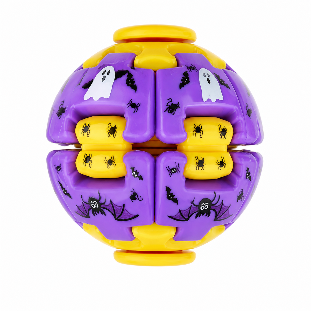 Halloween Fidget Ball Press And Spin Puzzle Toy Stress Relief Gyroball Purple Yellow Spooky Sensory Toy Ghost Pumpkin Bat Print Trick Or Treat Goodie Bag Filler Party Favor Gift For Kids And Adults