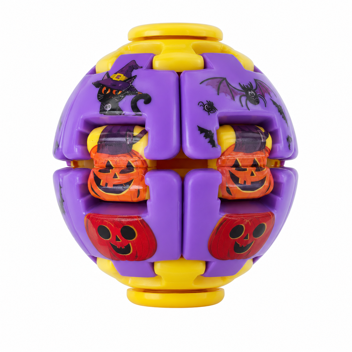 Halloween Fidget Ball Press And Spin Puzzle Toy Stress Relief Gyroball Purple Yellow Spooky Sensory Toy Ghost Pumpkin Bat Print Trick Or Treat Goodie Bag Filler Party Favor Gift For Kids And Adults