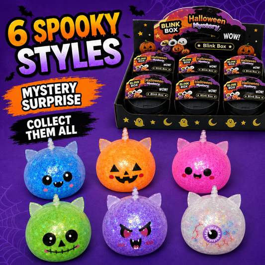 Halloween Mystery Squishy Blind Box Glitter Fidget Toy Cute Pumpkin Skull Eyeball Squeeze Ball Stress Relief Sensory Toy Party Favors For Kids Boys Girls Trick Or Treat Gift Spooky Desk Accessory Random Styles
