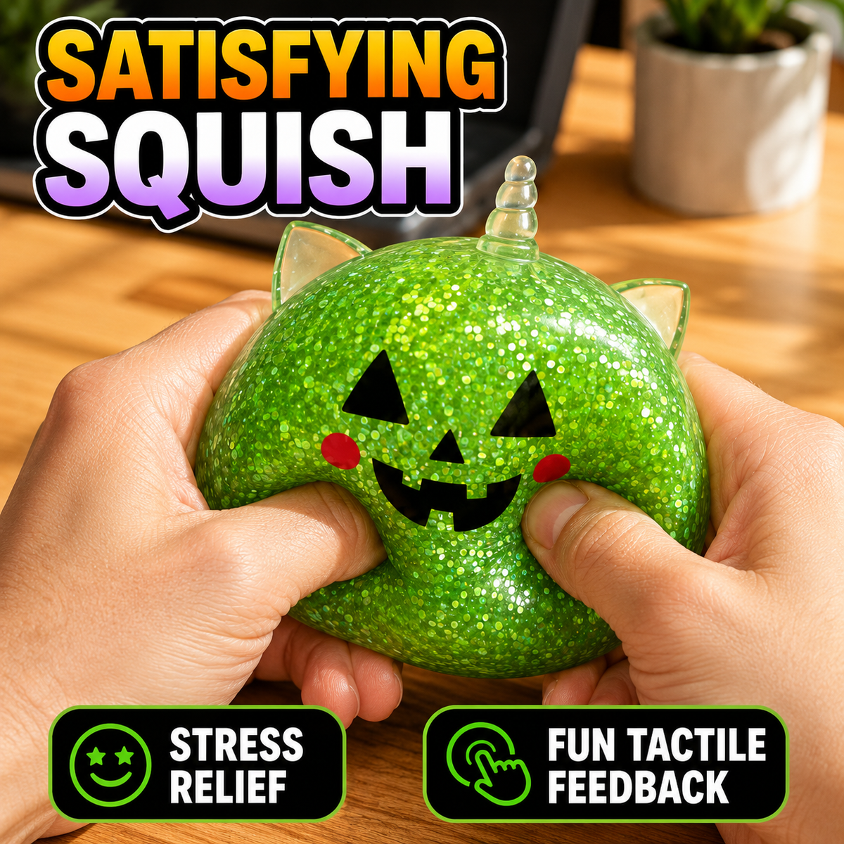 Halloween Mystery Squishy Blind Box Glitter Fidget Toy Cute Pumpkin Face Squeeze Ball Sensory Toy For Kids Boys Girls Trick Or Treat Party Favors Stress Relief Desk Accessory Random Styles