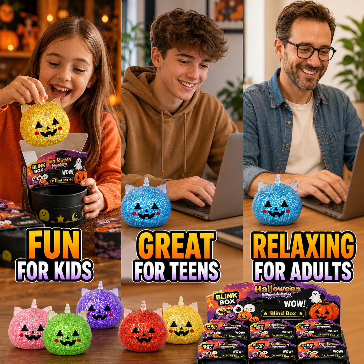 Halloween Mystery Squishy Blind Box Glitter Fidget Toy Cute Pumpkin Face Squeeze Ball Sensory Toy For Kids Boys Girls Trick Or Treat Party Favors Stress Relief Desk Accessory Random Styles