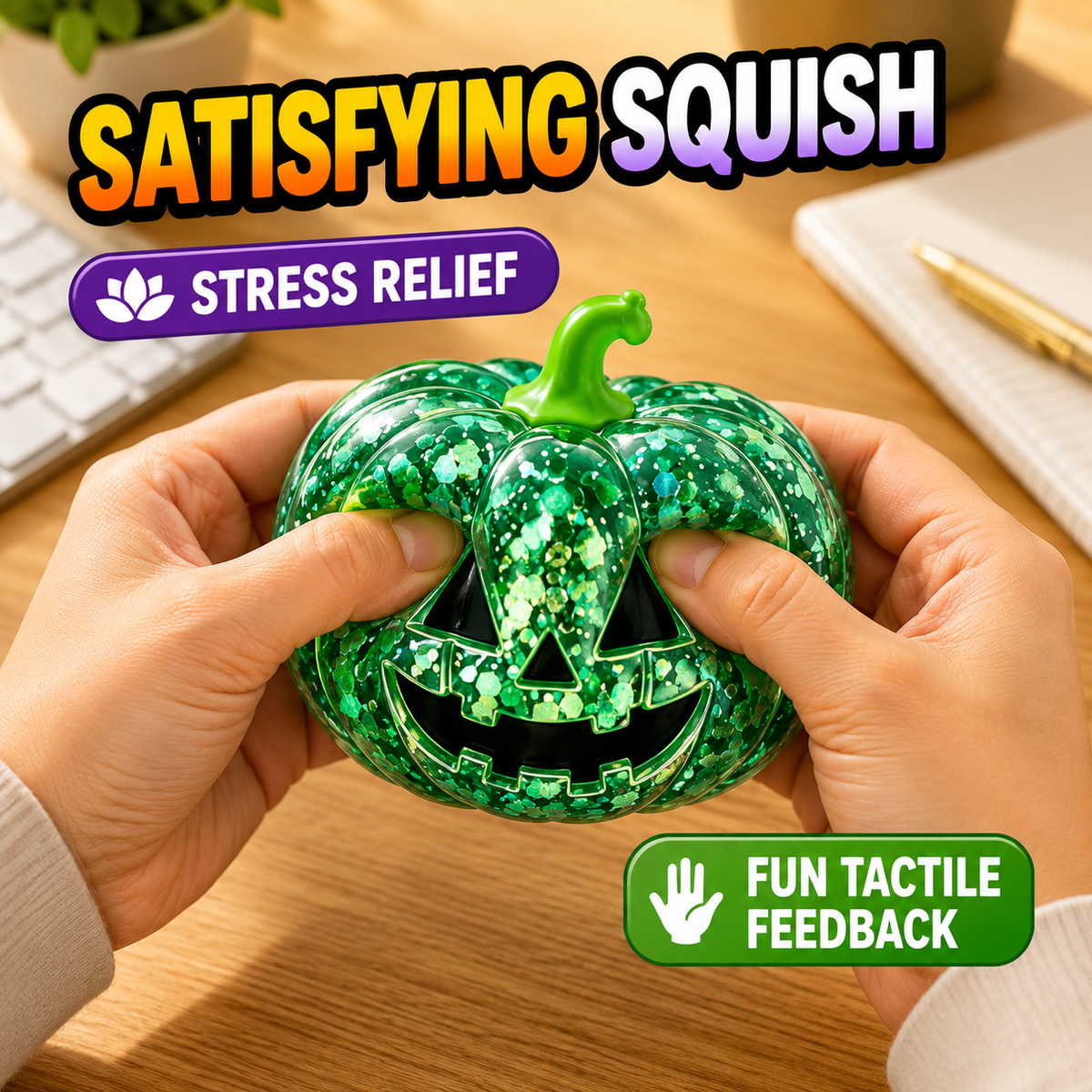 Halloween Mystery Squishy Blind Box Glitter Pumpkin Squeeze Ball Stress Relief Sensory Toy For Kids Boys Girls Trick Or Treat Party Favors Desk Accessory Random Styles