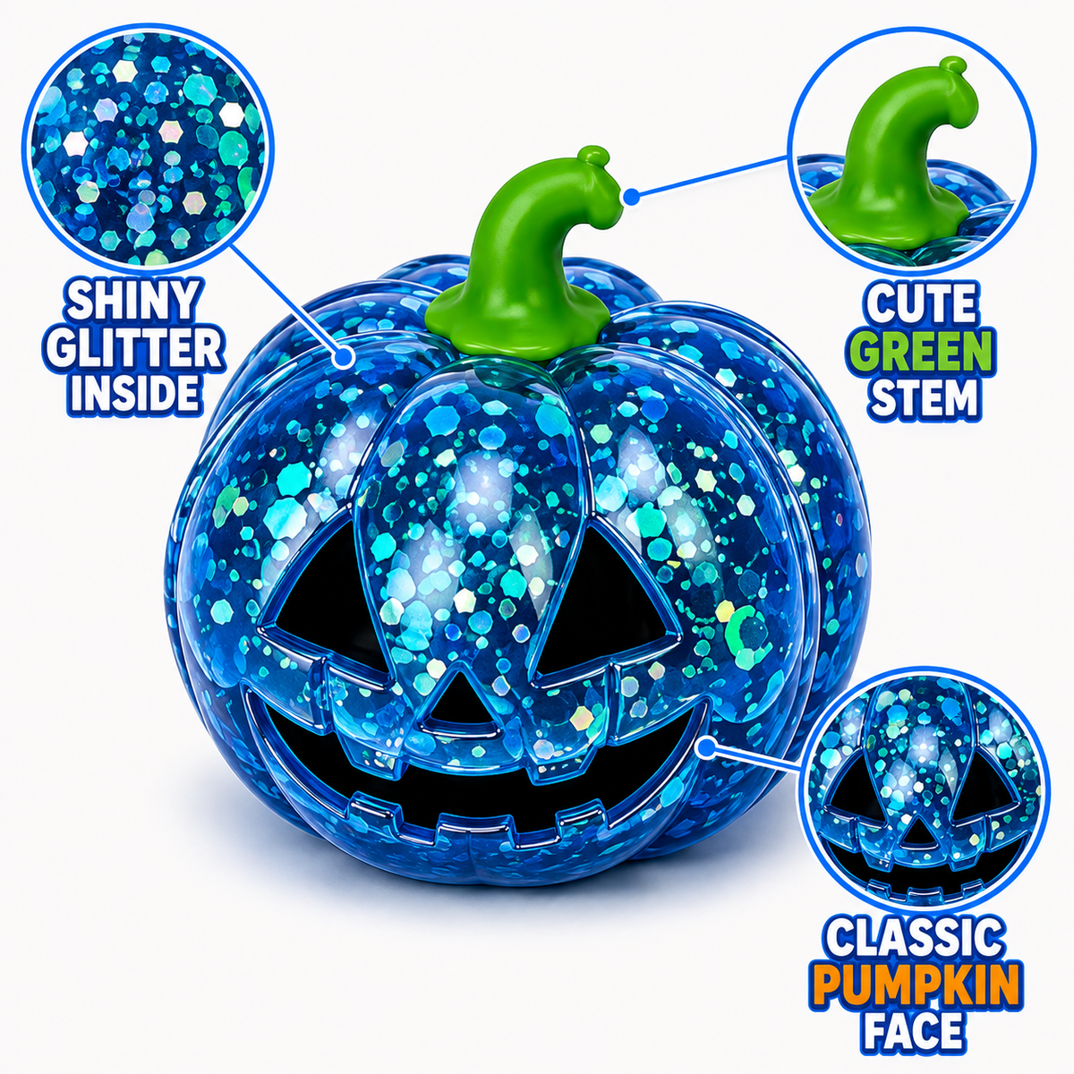 Halloween Mystery Squishy Blind Box Glitter Pumpkin Squeeze Ball Stress Relief Sensory Toy For Kids Boys Girls Trick Or Treat Party Favors Desk Accessory Random Styles