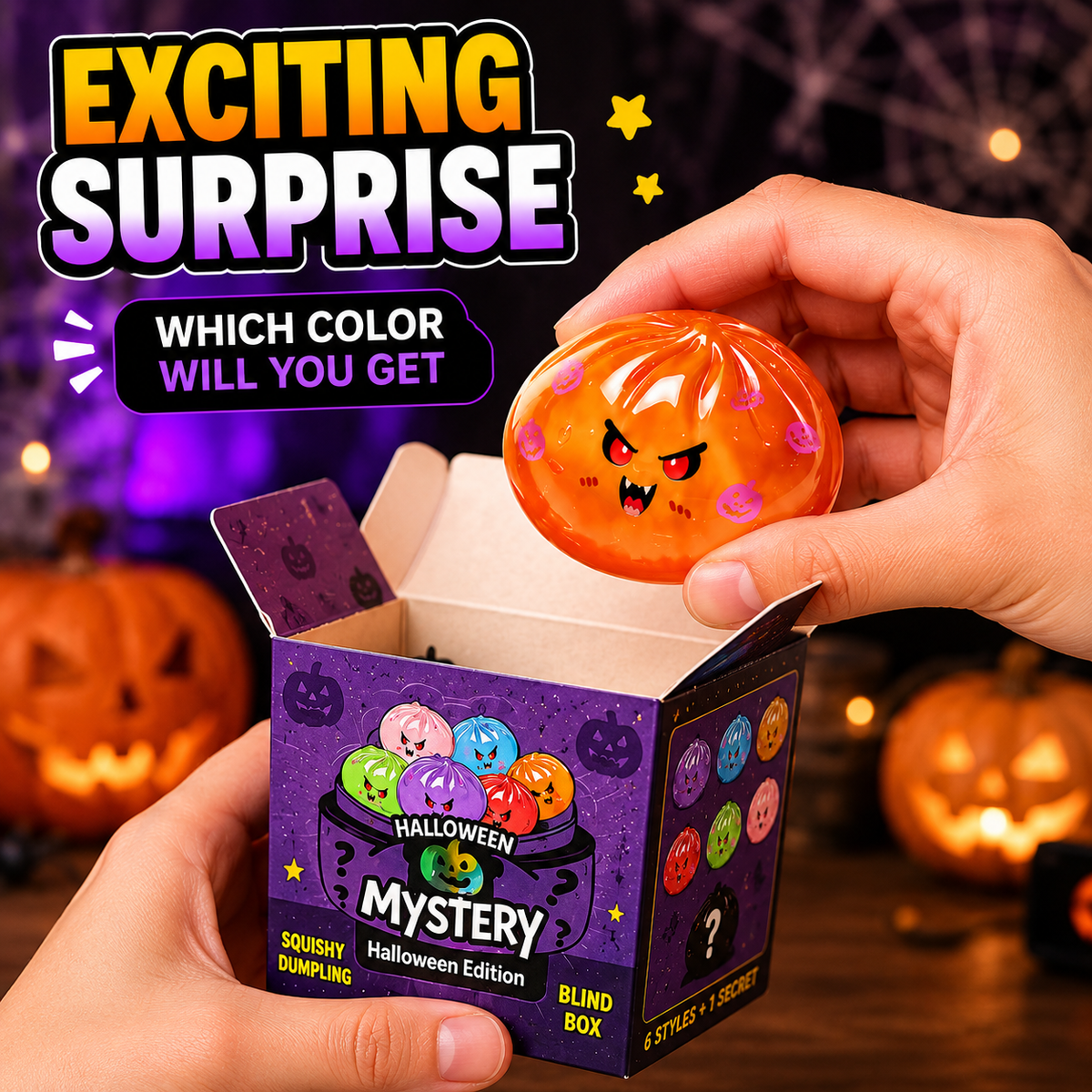Halloween Mystery Dumpling Squishy Blind Box Fidget Toy Cute Monster Squeeze Toy Stress Relief Sensory Toy For Kids Boys Girls Trick Or Treat Party Favors Desk Accessory Random Styles