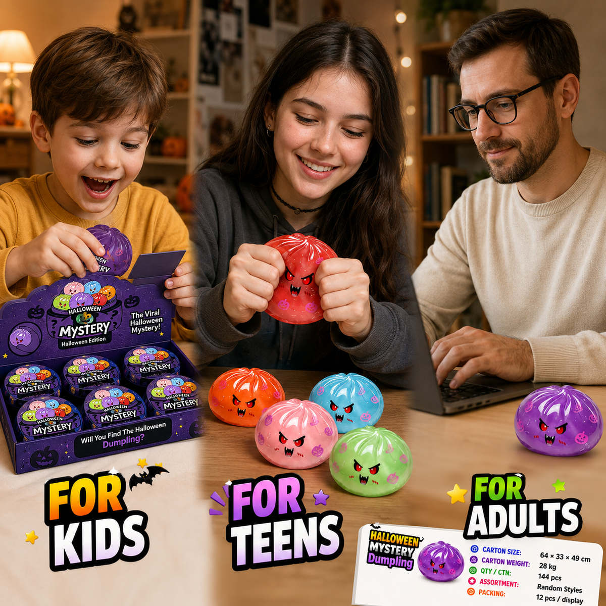 Halloween Mystery Dumpling Squishy Blind Box Fidget Toy Cute Monster Squeeze Toy Stress Relief Sensory Toy For Kids Boys Girls Trick Or Treat Party Favors Desk Accessory Random Styles