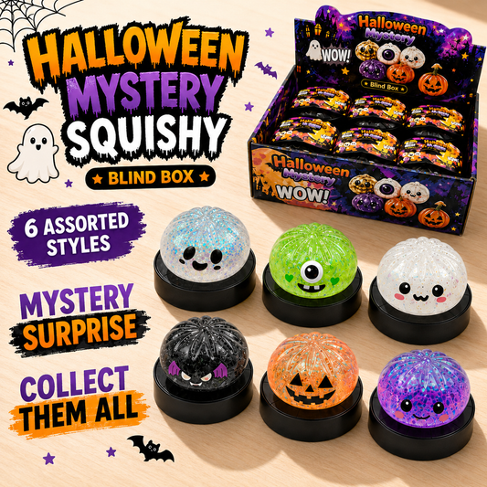 Halloween Mystery Squishy Blind Box Glitter Fidget Toy Cute Ghost Pumpkin Bat Squeeze Sensory Toy For Kids Boys Girls Trick Or Treat Party Favors Stress Relief Desk Accessory Random Styles