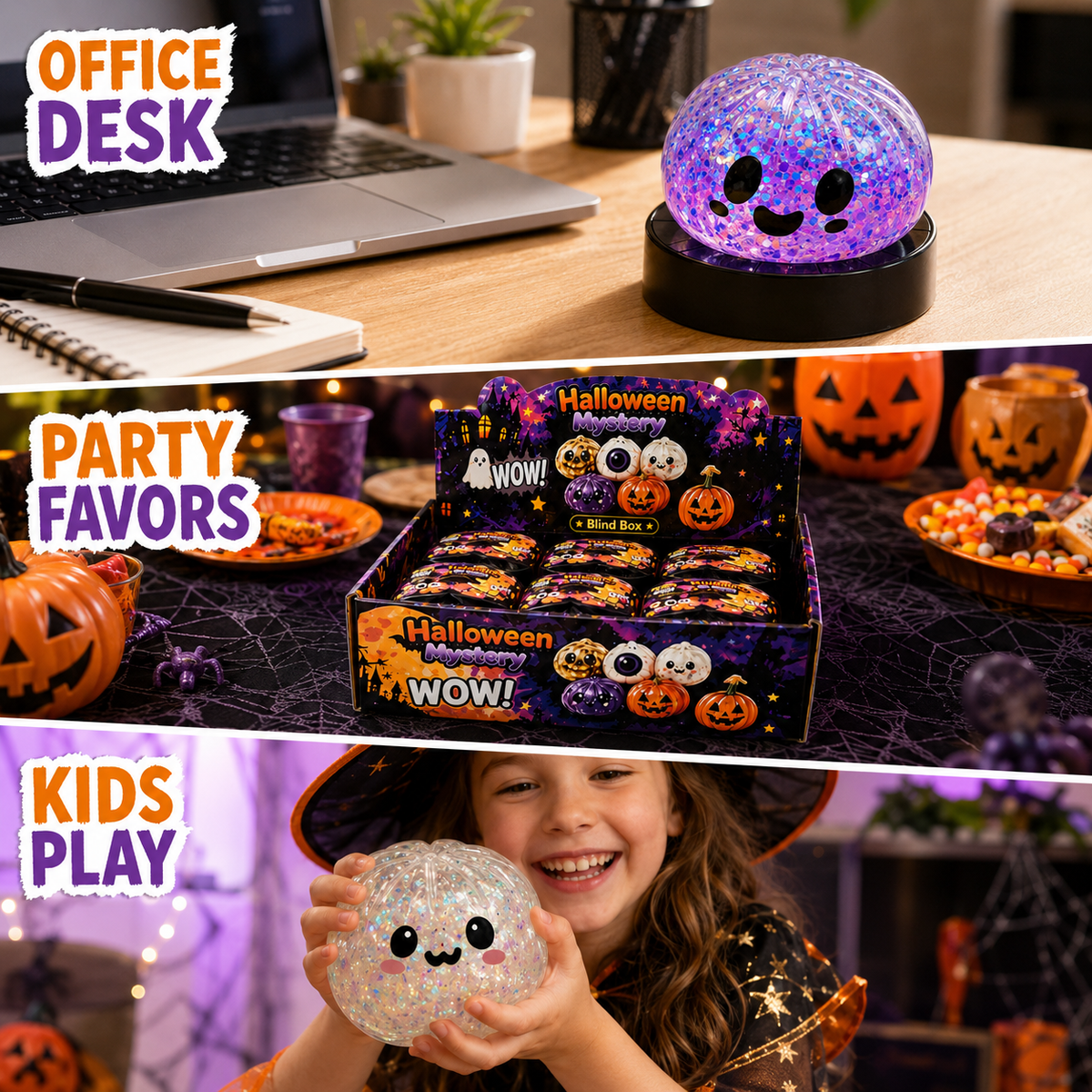 Halloween Mystery Squishy Blind Box Glitter Fidget Toy Cute Ghost Pumpkin Bat Squeeze Sensory Toy For Kids Boys Girls Trick Or Treat Party Favors Stress Relief Desk Accessory Random Styles