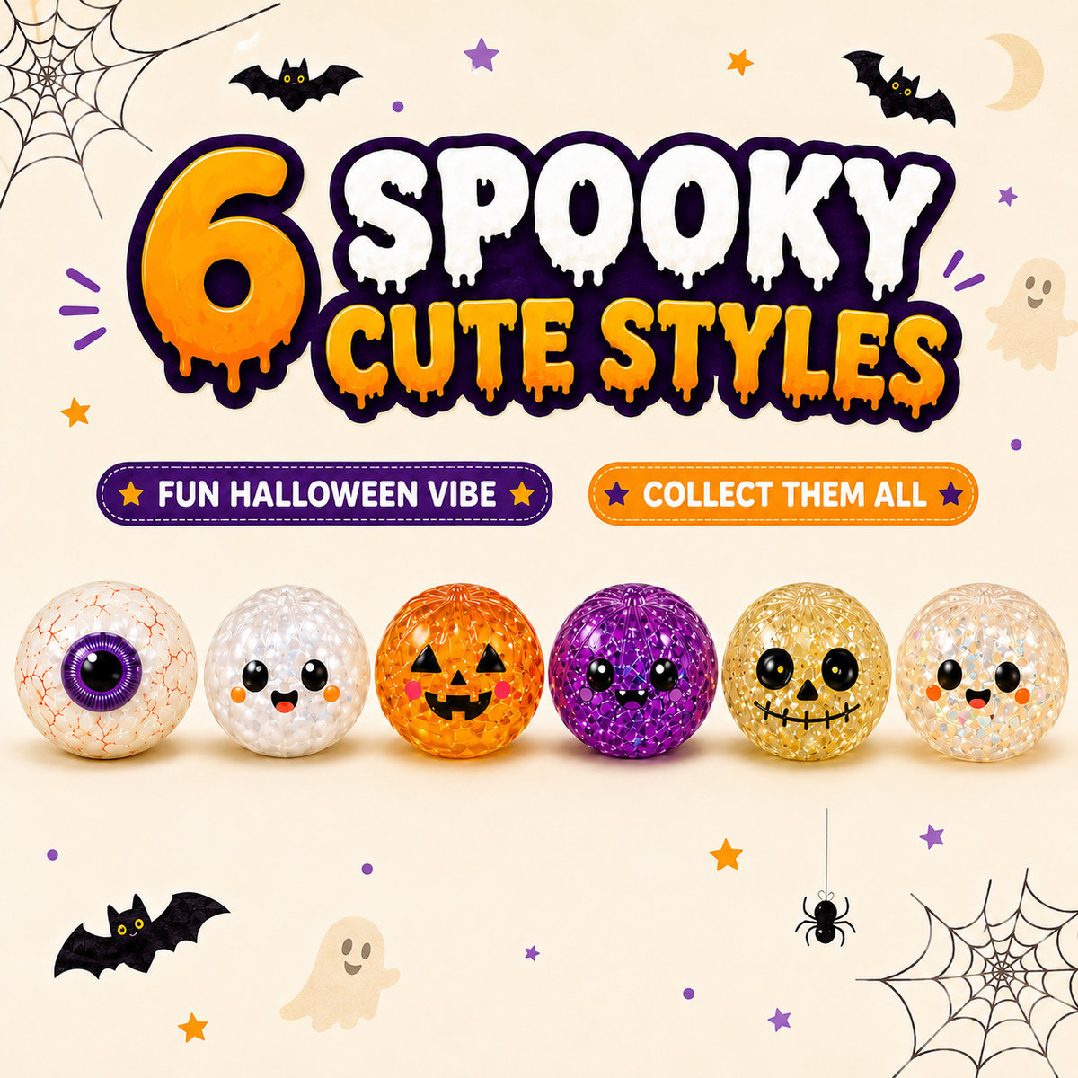 Halloween Mystery Squishy Blind Box Glitter Squeeze Toy Cute Pumpkin Ghost Eyeball Stress Relief Sensory Fidget Toy For Kids Boys Girls Trick Or Treat Party Favors Desk Accessory Random Styles