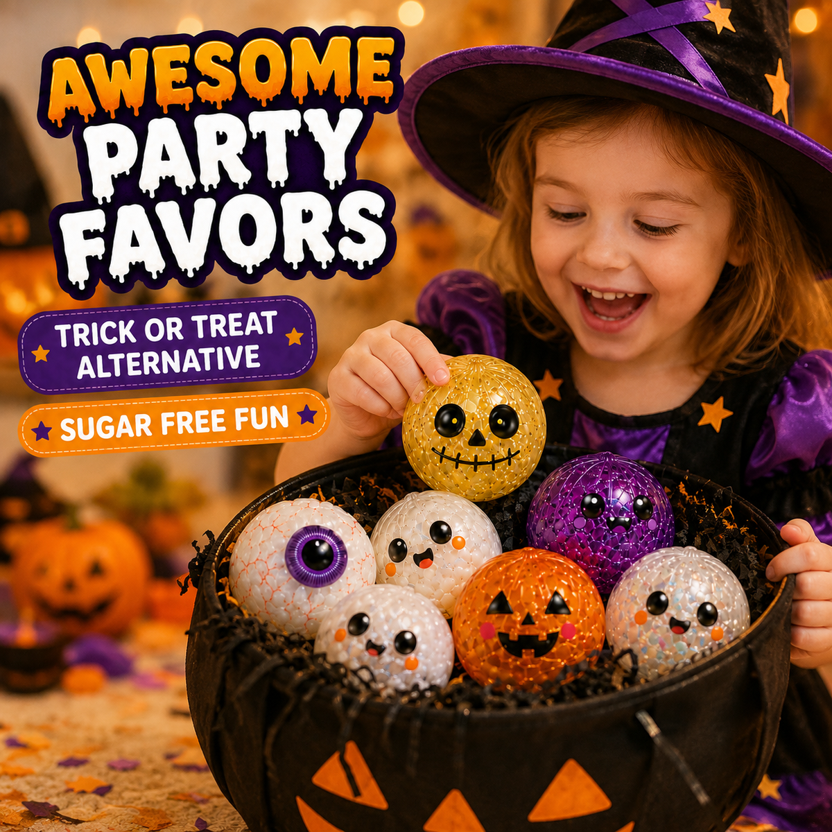Halloween Mystery Squishy Blind Box Glitter Squeeze Toy Cute Pumpkin Ghost Eyeball Stress Relief Sensory Fidget Toy For Kids Boys Girls Trick Or Treat Party Favors Desk Accessory Random Styles