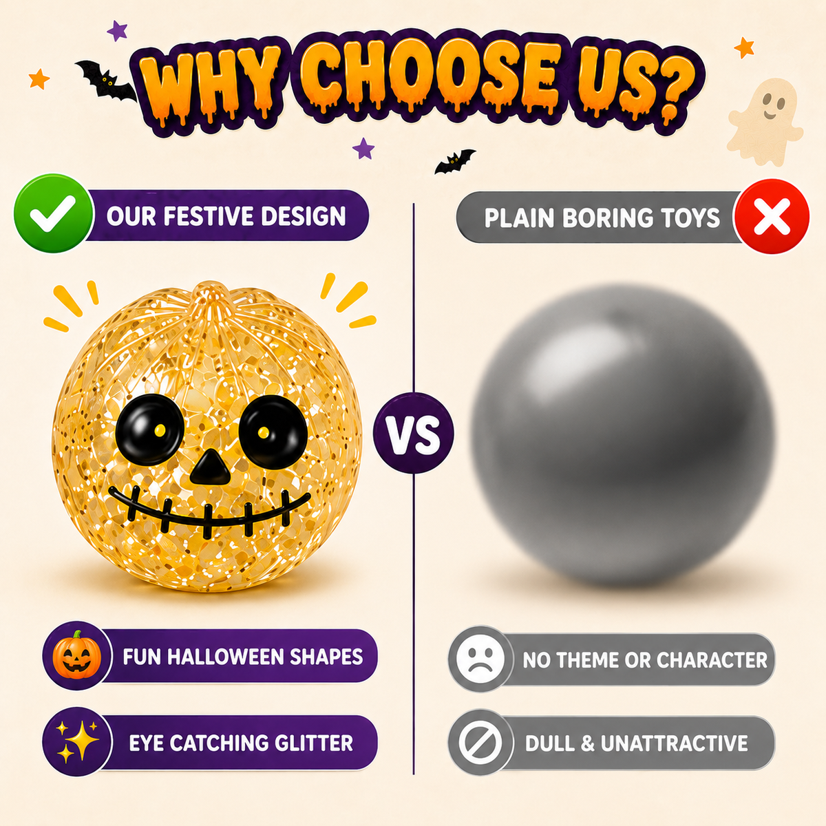 Halloween Mystery Squishy Blind Box Glitter Squeeze Toy Cute Pumpkin Ghost Eyeball Stress Relief Sensory Fidget Toy For Kids Boys Girls Trick Or Treat Party Favors Desk Accessory Random Styles