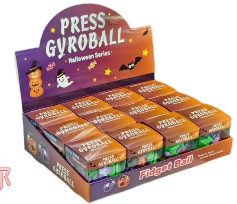 Halloween Fidget Ball Press And Spin Puzzle Toy Stress Relief Gyroball Purple Yellow Spooky Sensory Toy Ghost Pumpkin Bat Print Trick Or Treat Goodie Bag Filler Party Favor Gift For Kids And Adults